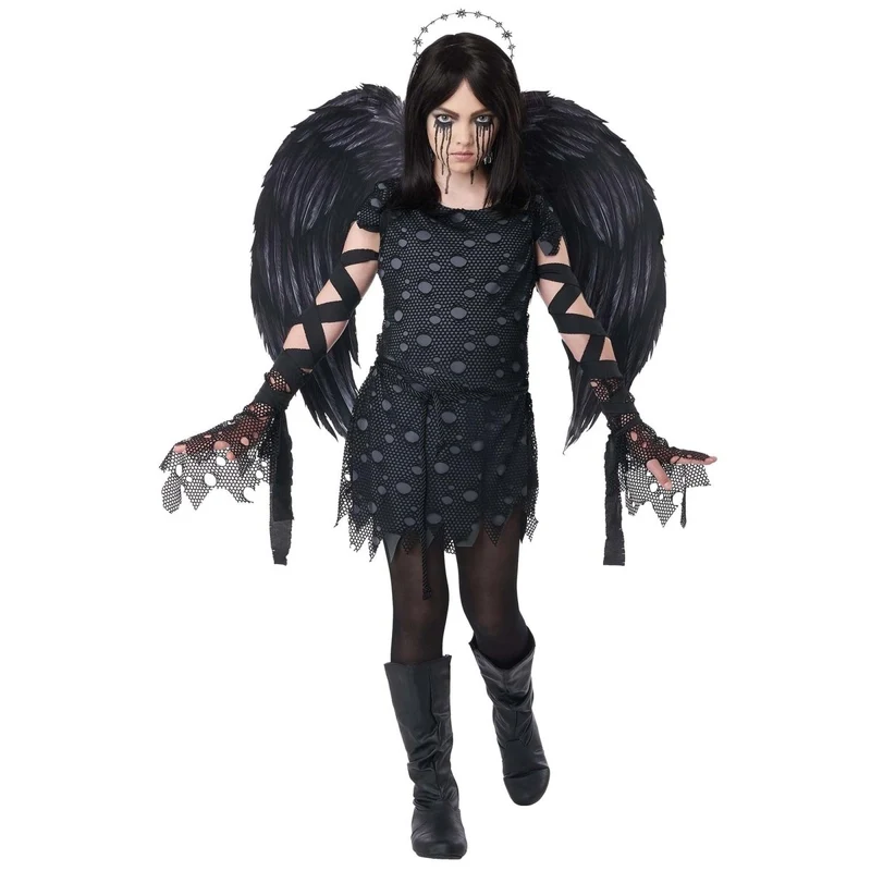 Angel of Darkness Costume for Kids, Black Shredded Dress
