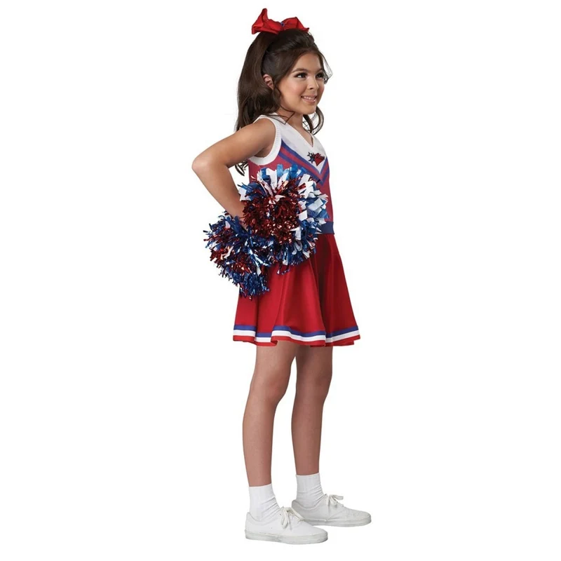 Go Team Cheerleader Costume for Kids, Bleu and Red Dress With Pom Poms