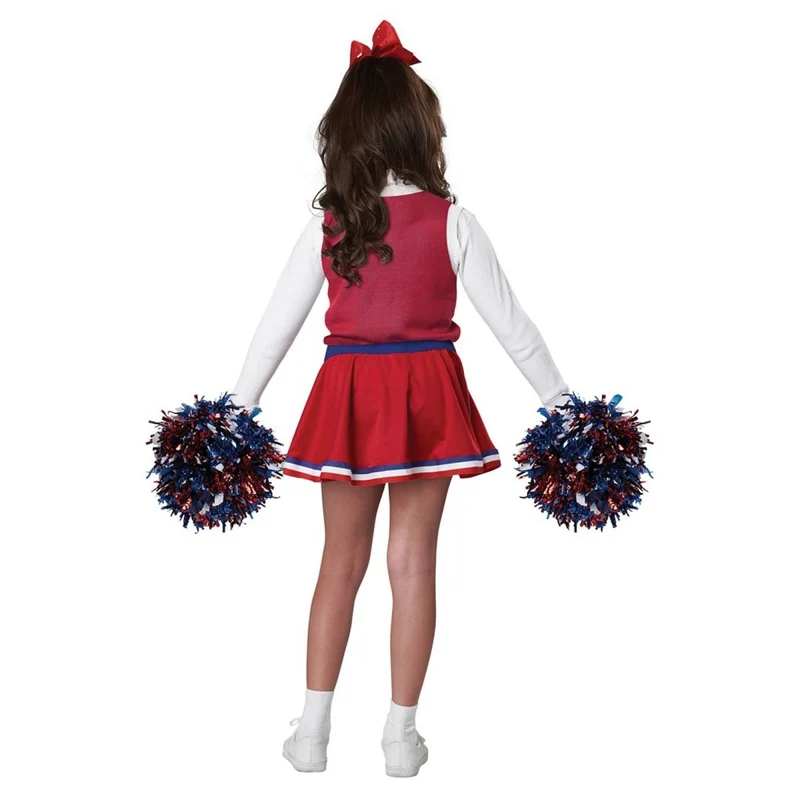 Go Team Cheerleader Costume for Kids, Bleu and Red Dress With Pom Poms