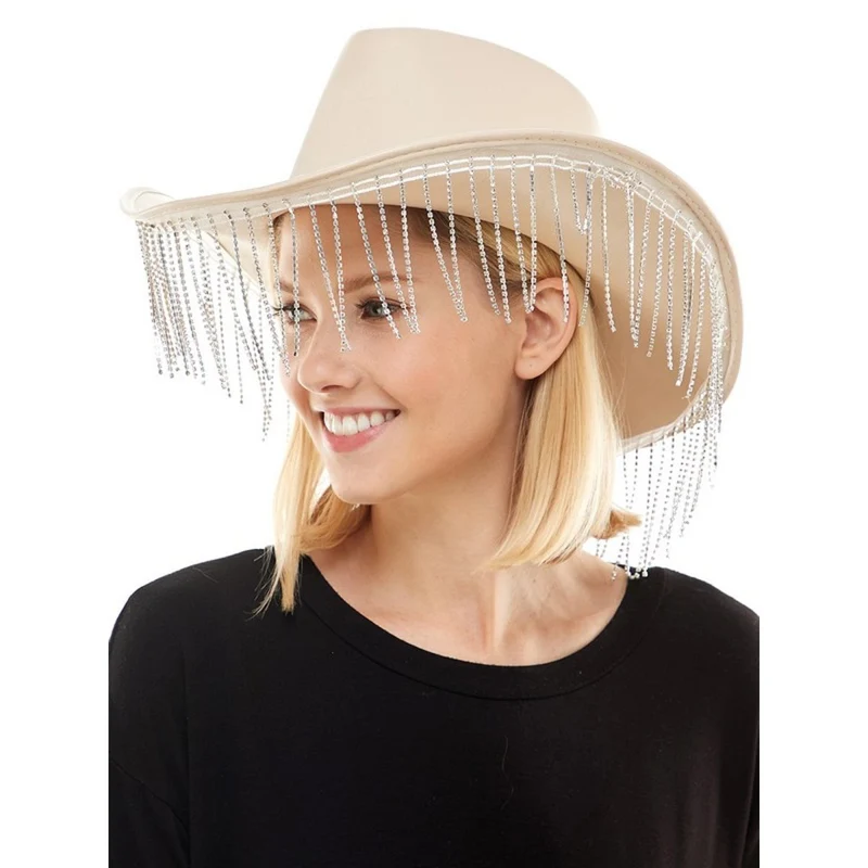 White Cowboy Hat with Fringe for Adults