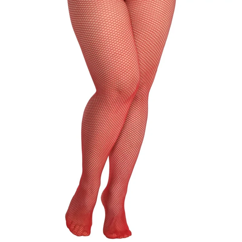 Red Plus Size Fishnet Stocking for Adults
