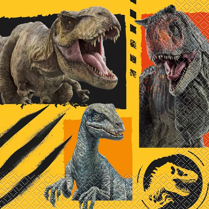 Jurassic World Birthday Party Large Lunch Napkins with Dinosaurs, 16 Count