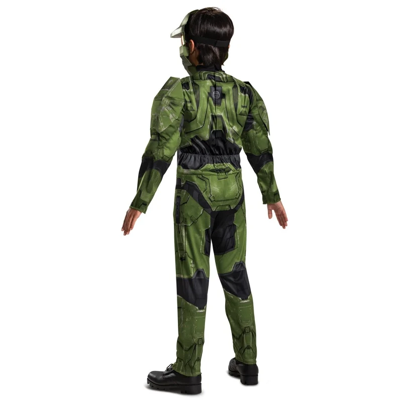 Master Chief Muscle Costume for Kids, Halo Infinite, Green and Black Jumpsuit