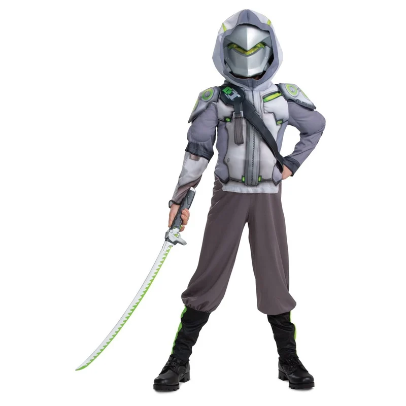 Overwatch 2 Genji Deluxe Muscle Costume for Kids, Grey Hooded Jumpsuit