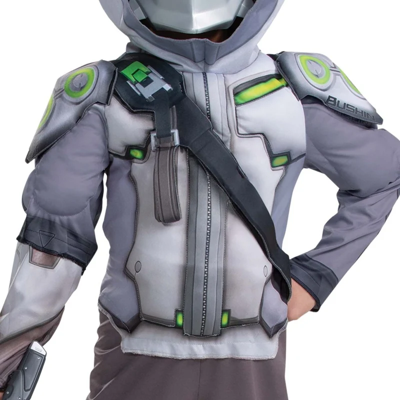 Overwatch 2 Genji Deluxe Muscle Costume for Kids, Grey Hooded Jumpsuit