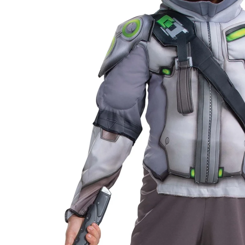 Overwatch 2 Genji Deluxe Muscle Costume for Kids, Grey Hooded Jumpsuit