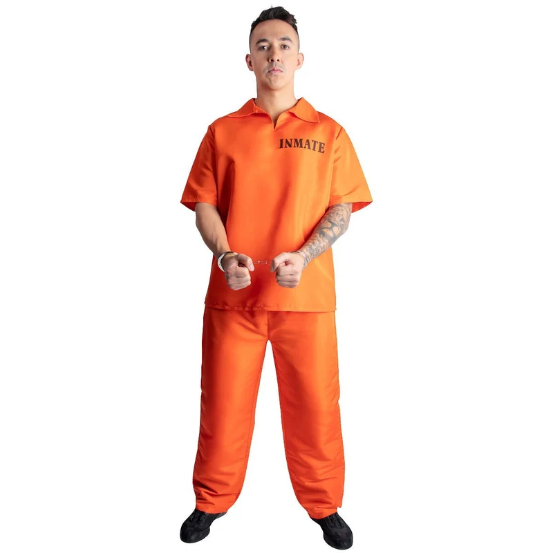Inmate Costume for Adults, Orange Top and Pants