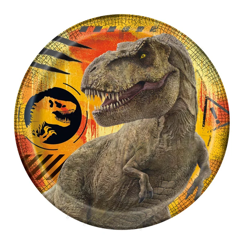 Jurassic World Birthday Party Small Round Dessert Paper Plates with Dinosaur, 7 Inches, 8 Count
