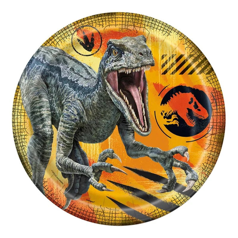 Jurassic World Birthday Party Large Round Lunch Paper Plates with Dinosaur, 9 Inches, 8 Count