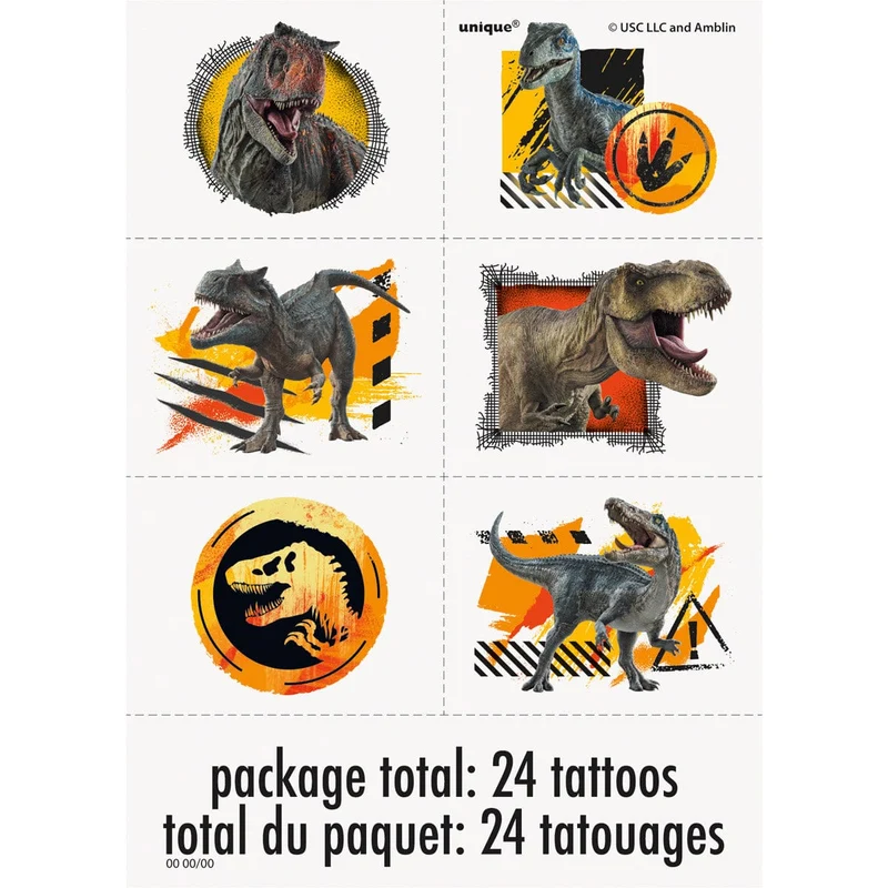Jurassic World Temporary Tattoo Sheets with Dinosaurs, 4 Count