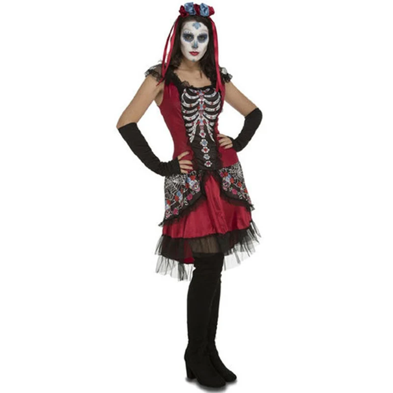 Day of the Dead Costume for Adults, Short Pink Dress