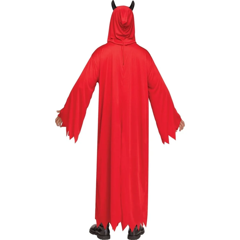 Devil Costume for Adults, Red Robe with Attached Devil Horns