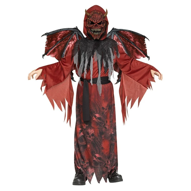 Winged Demon Costume for Kids, Red Hooded Robe