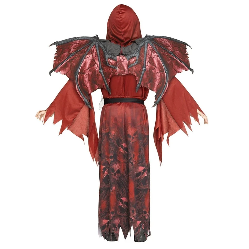Winged Demon Costume for Kids, Red Hooded Robe