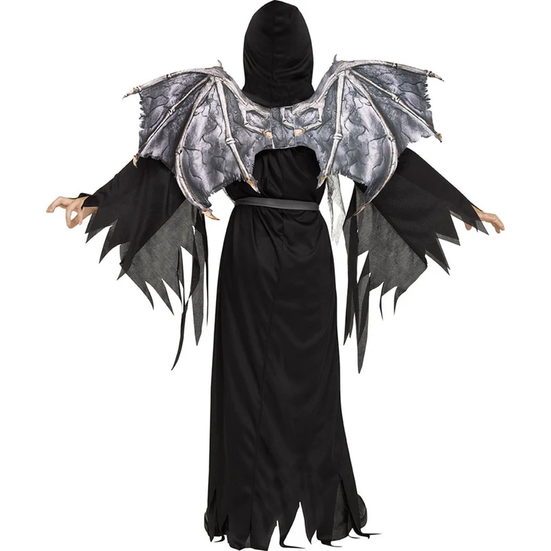 Winged Reaper Costume for Kids, Black Hooded Robe