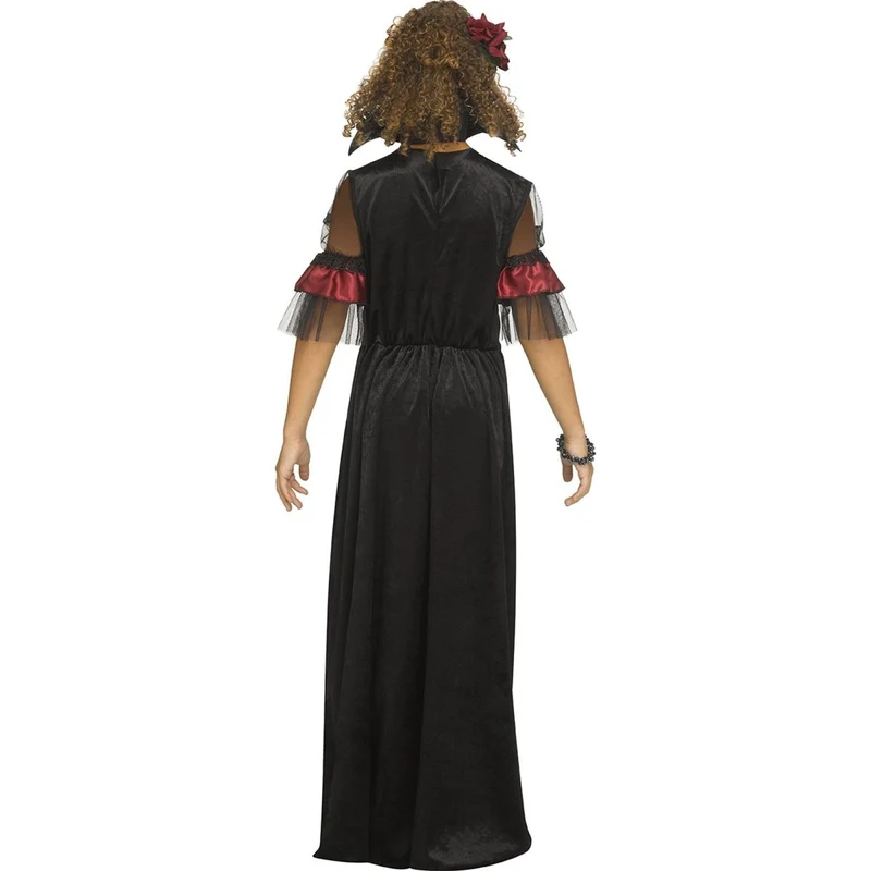Victorian Vampiress Costume for Kids, Black and Red Long Dress