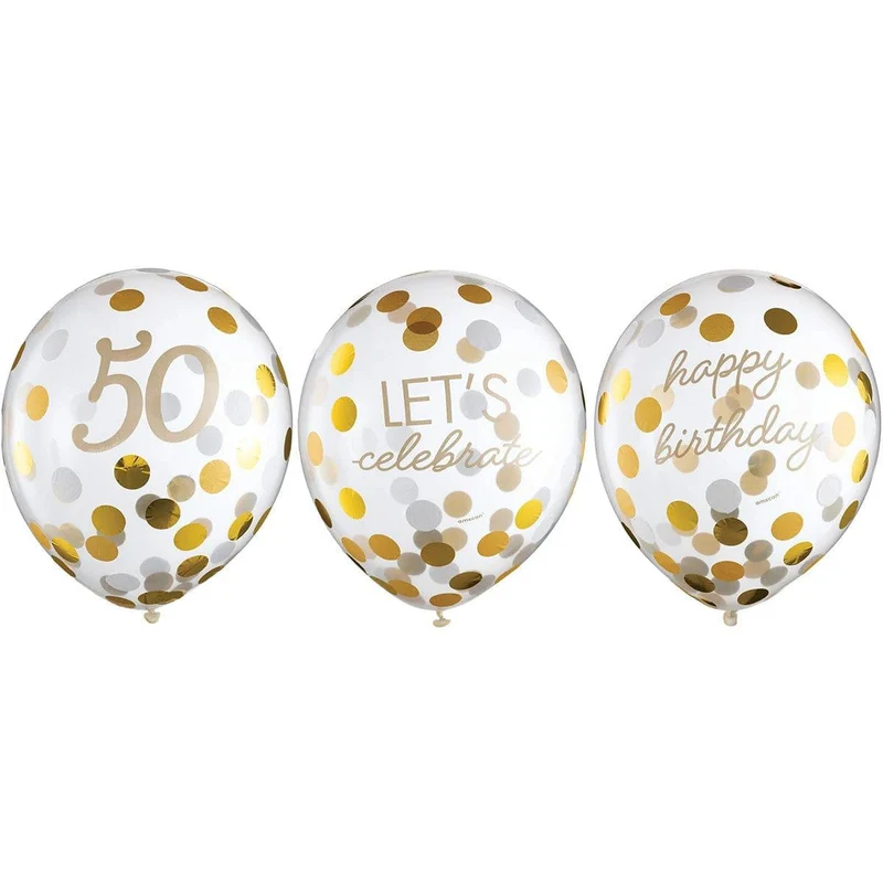 Golden Age Birthday, 50th Latex Confetti Balloons, 12 in, 6 Count
