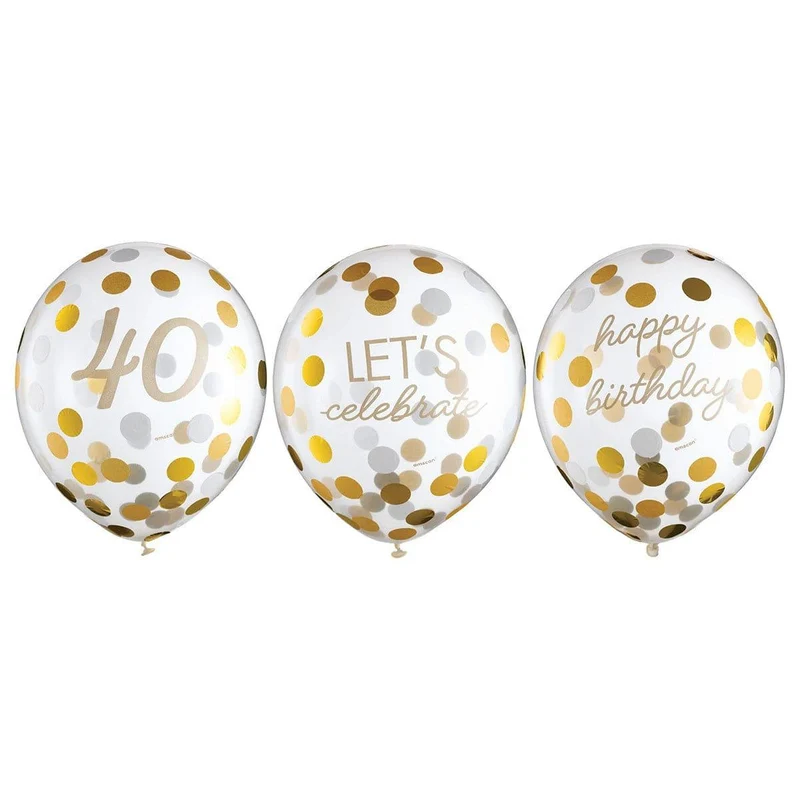 Golden Age Birthday, 40th Latex Confetti Balloons, 12 in, 6 Count