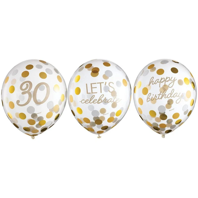Golden Age Birthday, 30th Latex Confetti Balloons, 12 in, 6 Count
