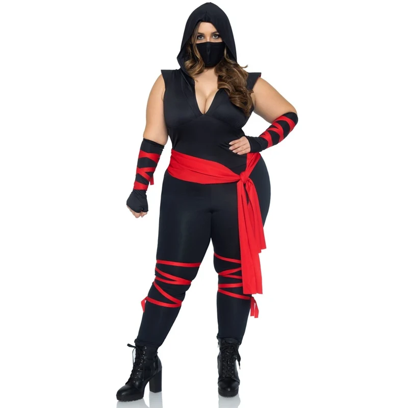 Deadly Ninja Plus Size Costume for Adults, Black and Red Jumpsuit