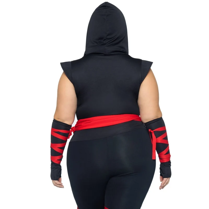 Deadly Ninja Plus Size Costume for Adults, Black and Red Jumpsuit