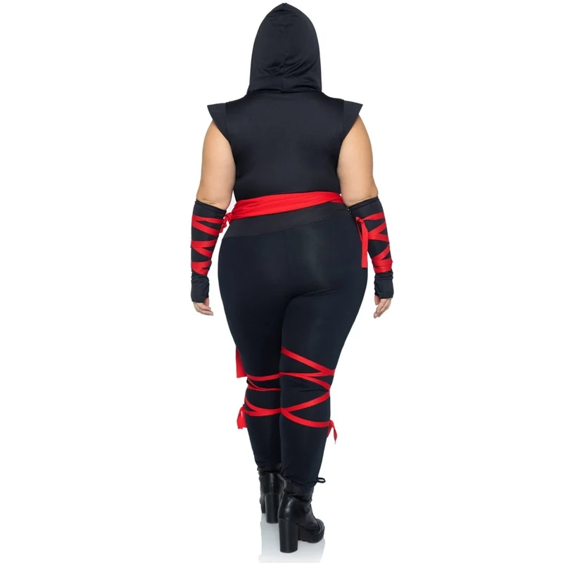 Deadly Ninja Plus Size Costume for Adults, Black and Red Jumpsuit