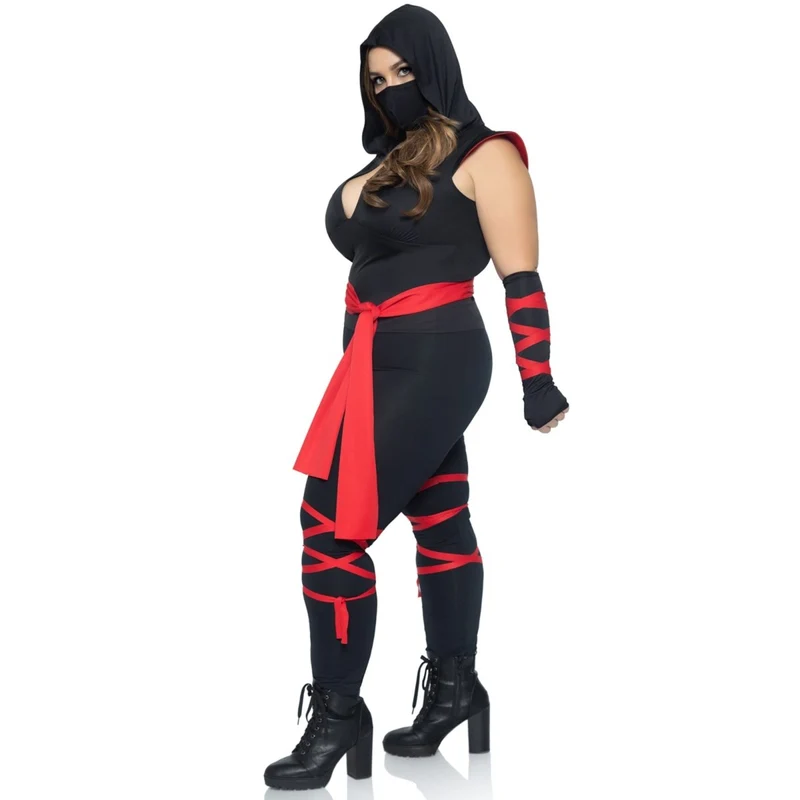 Deadly Ninja Plus Size Costume for Adults, Black and Red Jumpsuit