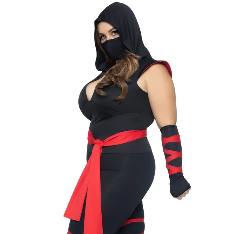 Deadly Ninja Plus Size Costume for Adults, Black and Red Jumpsuit