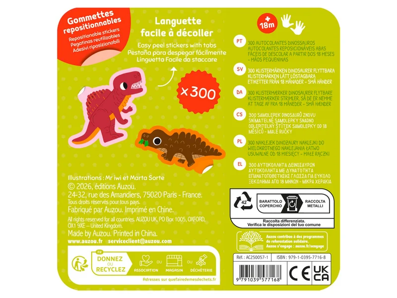 300 Gommettes Dinosaures 18 mois - Auzou