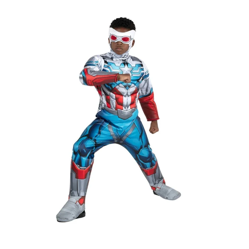 Marvel Avengers Falcon Costume for Kids, Blue and Red Padded Jumpsuit