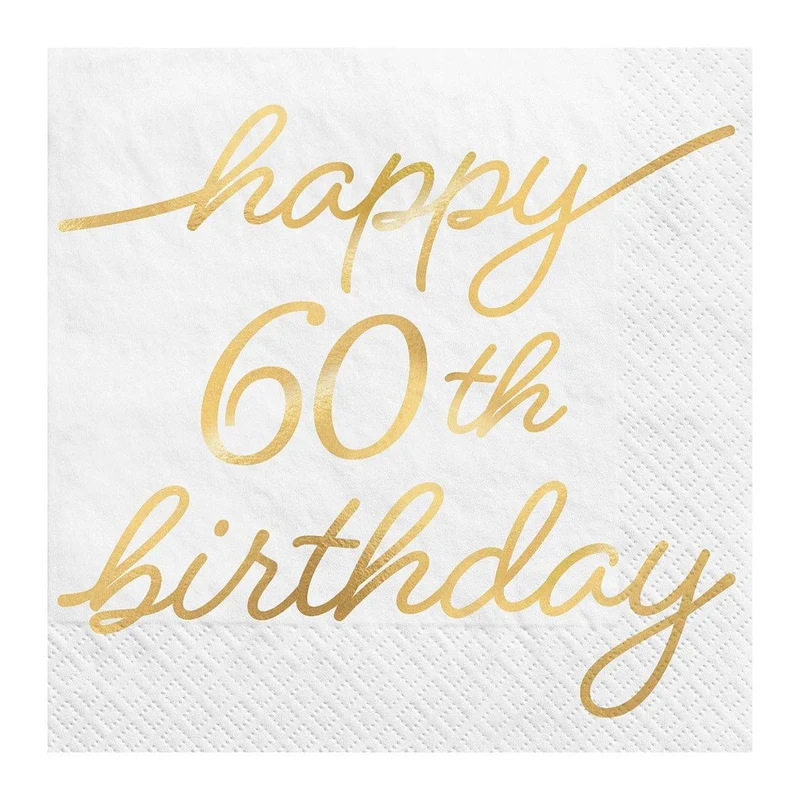 Golden Age Birthday, Happy 60th Birthday Beverage Napkins, 16 Count