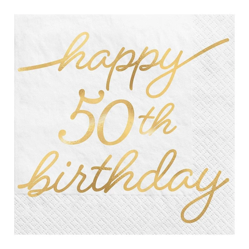Golden Age Birthday, Happy 50th Birthday Beverage Napkins, 16 Count