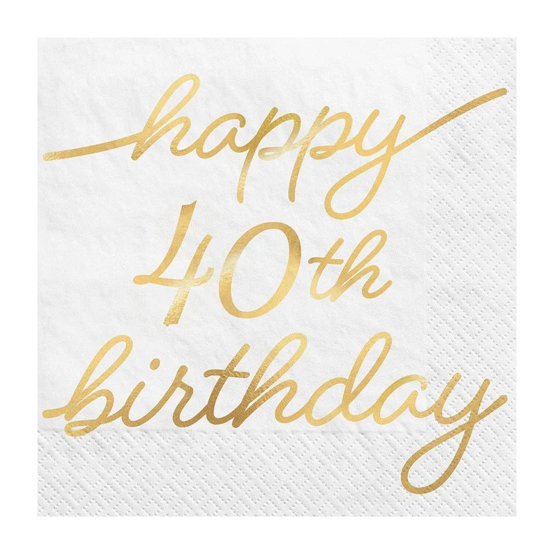 Golden Age Birthday, Happy 40th Birthday Beverage Napkins, 16 Count