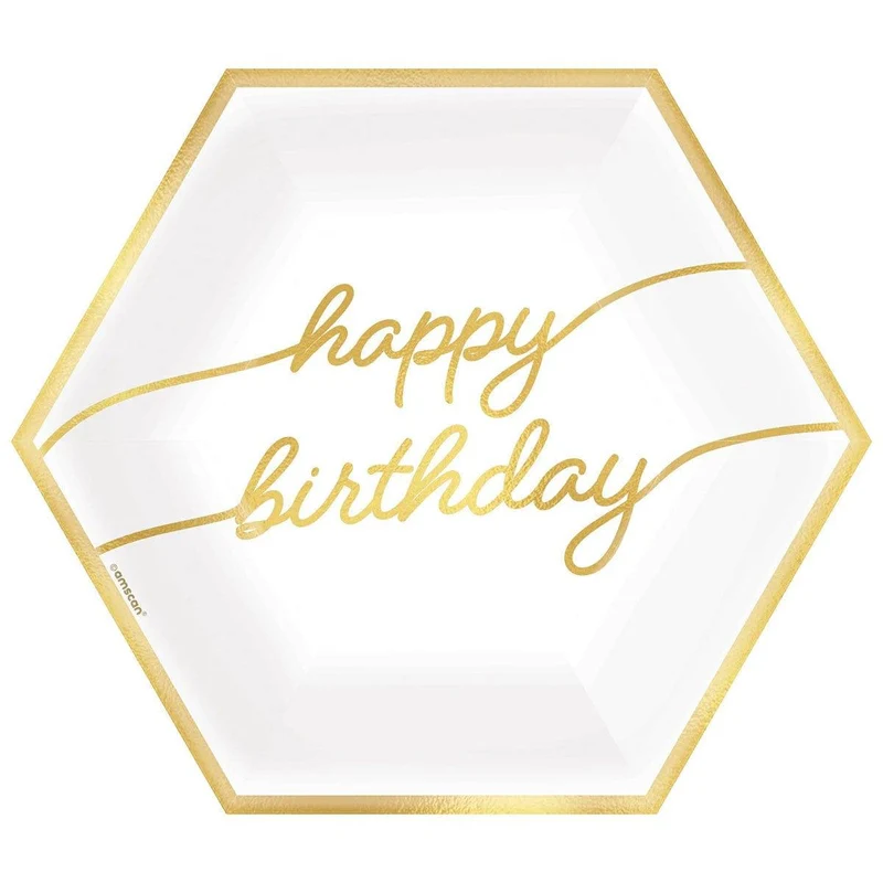 Golden Age Birthday, Happy Birthday Hexagon Dinner Paper Plates, 9 in, 8 Count
