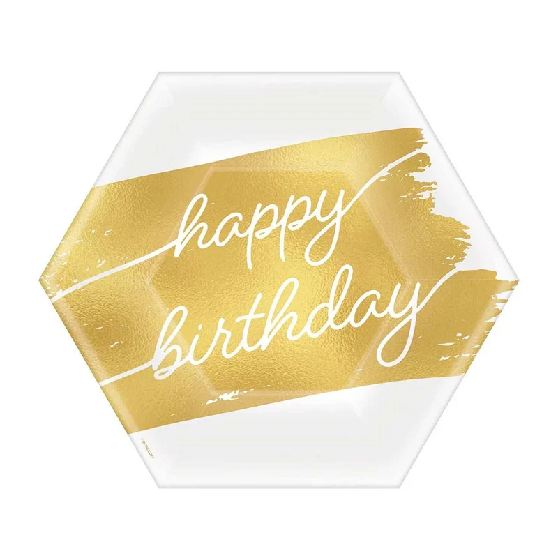 Golden Age Birthday, Happy Birthday Hexagon Paper Dessert Plates, 7 in, 8 Count