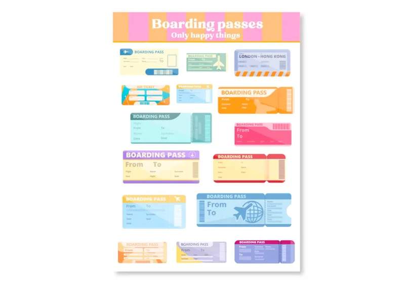Planches d'autocollants - Cartes d'embarquement A6