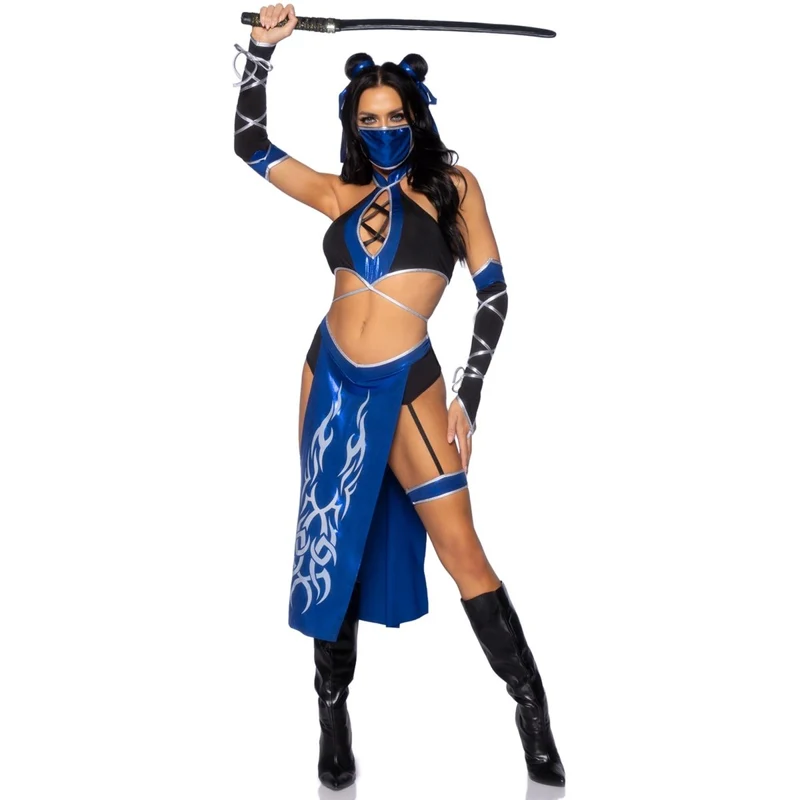 Blue Ninja Sexy Costume for Adults, Blue and Black Crop Top