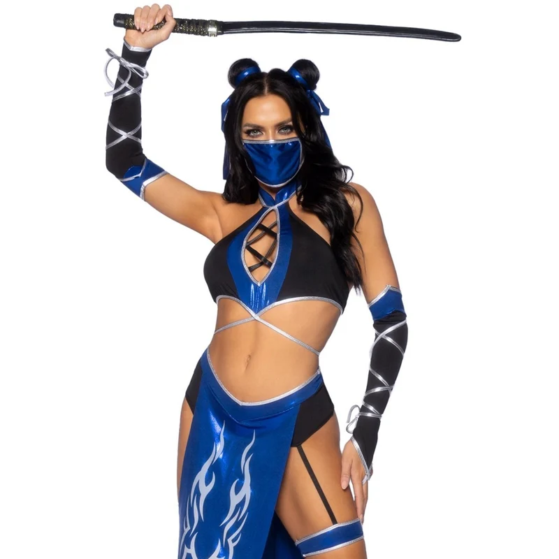 Blue Ninja Sexy Costume for Adults, Blue and Black Crop Top