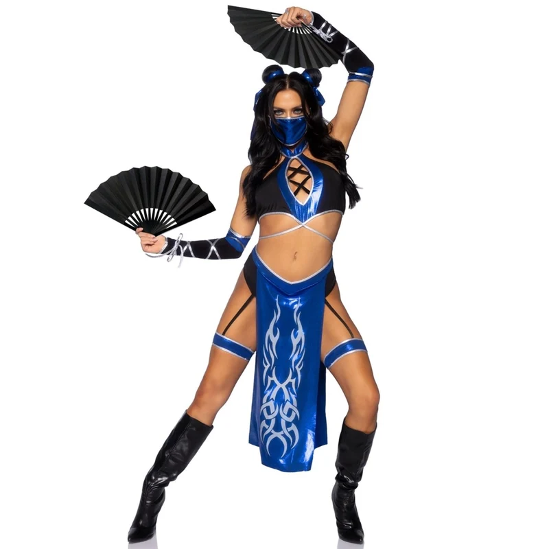 Blue Ninja Sexy Costume for Adults, Blue and Black Crop Top