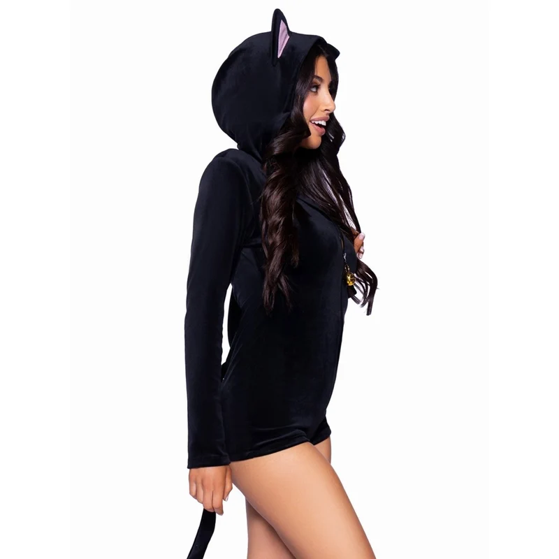Ultra Soft Black Cat Sexy Costume for Adults, Black Romper