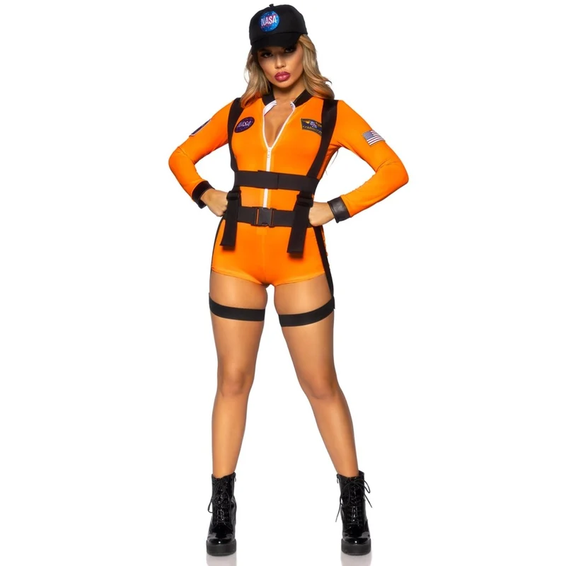 Space Command Sexy Costume for Adults, Orange Romper