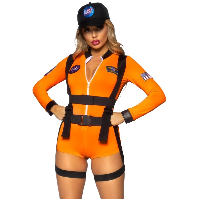 Space Command Sexy Costume for Adults, Orange Romper