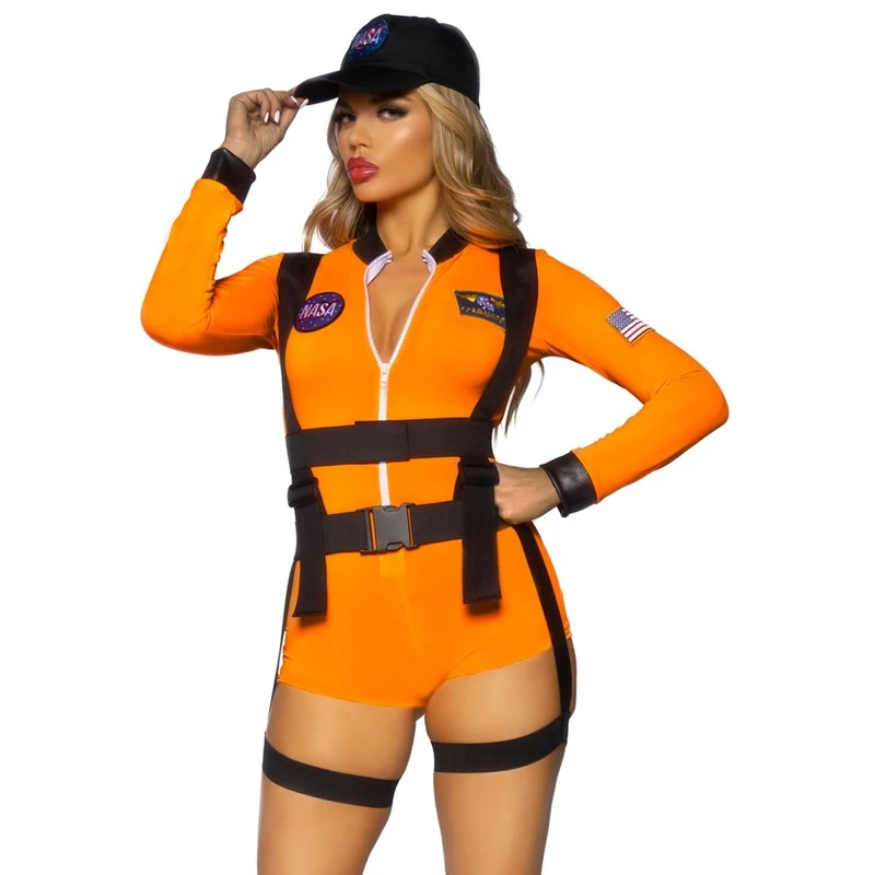 Space Command Sexy Costume for Adults, Orange Romper