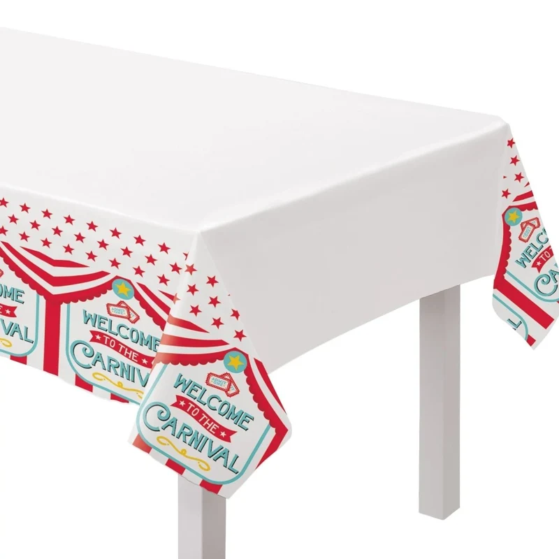 Carnival Birthday Party Printed Plastic Table Cover, 54 in x 102 in