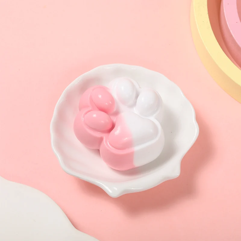 Pink &White Pastel Two-Tone Cat Paw Taba Squishy