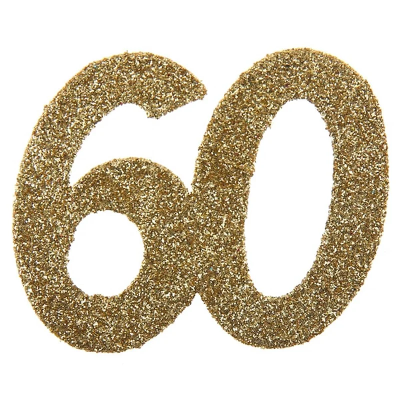 Glittery Number 60 Decoration, Gold, 6 Count