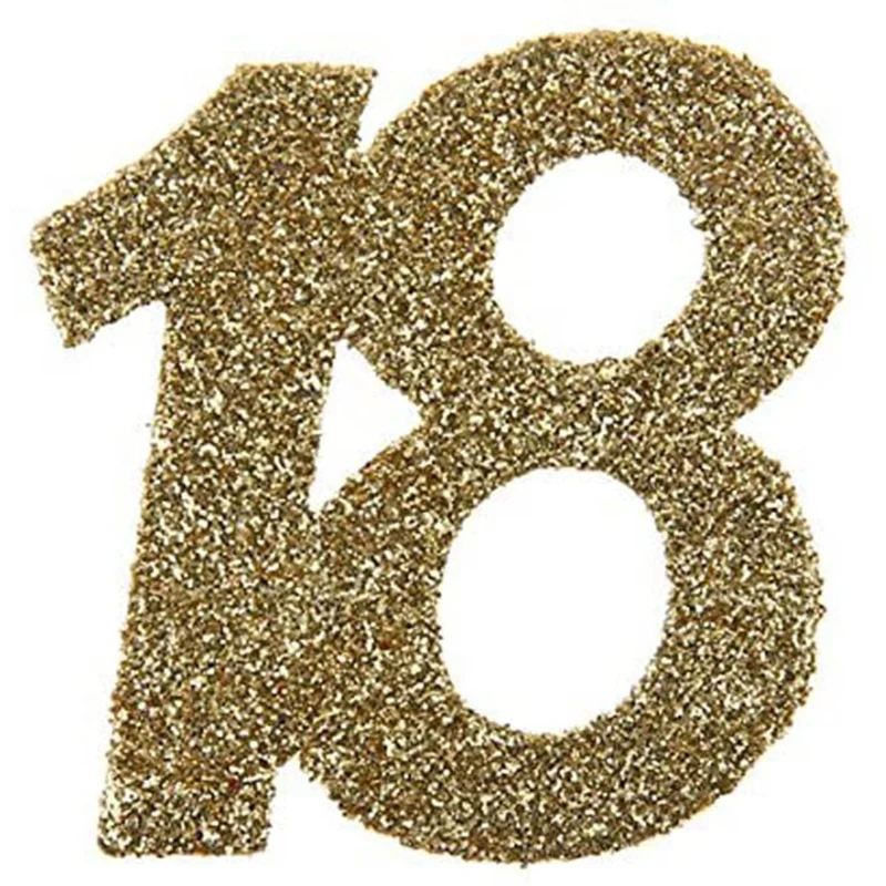 Glittery Number 18 Decoration, Gold, 6 Count