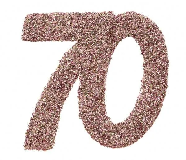 Glittery Number 70 Decoration, Rose Gold, 6 Count