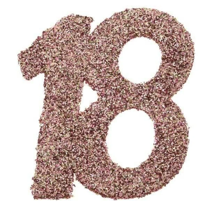 Glittery Number 18 Decoration, Rose Gold, 6 Count