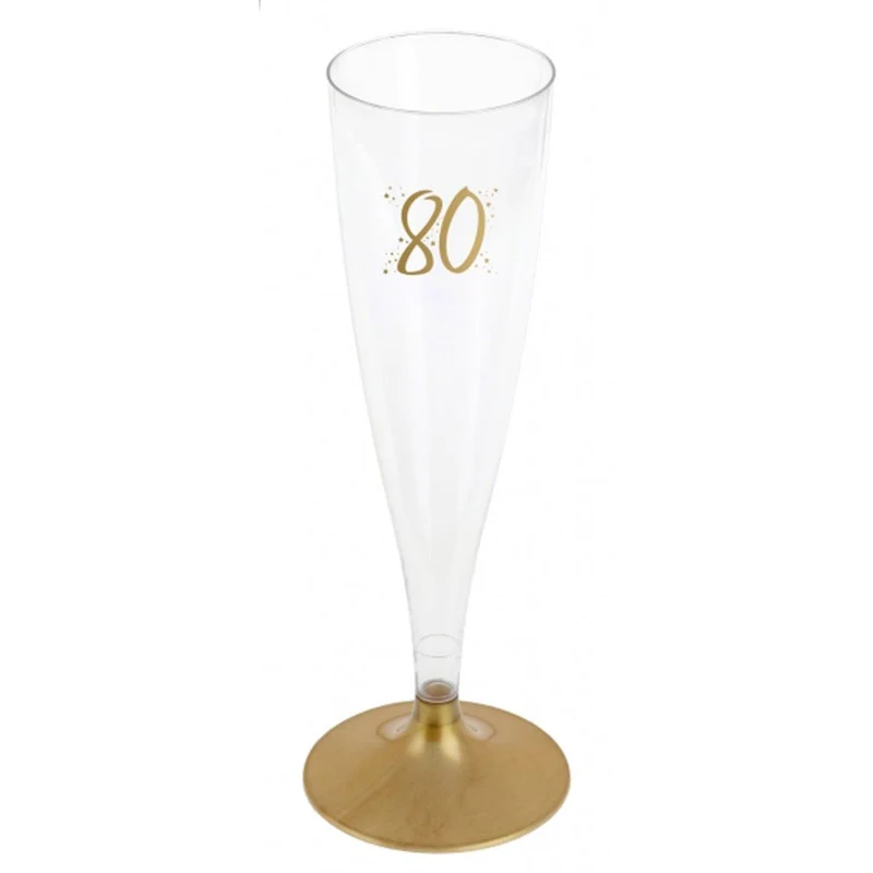 80th Birthday Champagne Flute, Gold, 6 Count